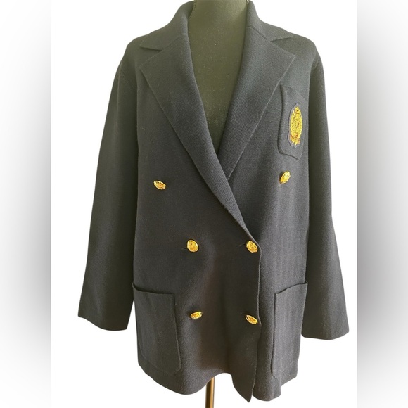 Ralph Lauren Navy Double Breasted Wool Blazer Gold Crest Buttons Size Medium - Picture 1 of 9